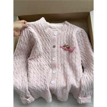 真的愛慘這件了！法式粉色刺繡麻花針織開衫秋季慵懶毛衣軟糯外套