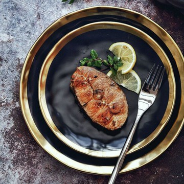 景德鎮高檔黑金系列啞光陶瓷鍍金邊西餐牛排盤創意菜盤子水果平盤