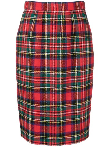 Saint Laurent - tartan-check pencil skirt - women - Wool/Polyamide/Silk - 34 - Red