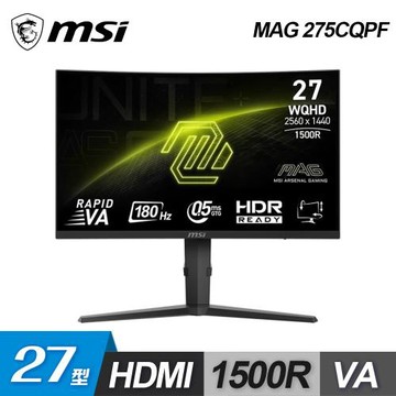 【MSI 微星】MAG 275CQPF 27型 180Hz 電競曲面螢幕