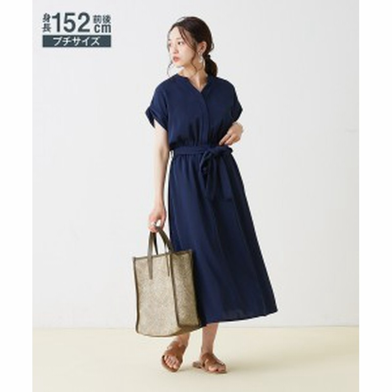 ワンピース ロング マキシ 小さいサイズ レディース ウエスリボン 半袖 ネイビー Ss S ニッセン Nissen 通販 Lineポイント最大get Lineショッピング