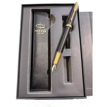 PARKER 派克 新IM高尚豪華系列細格紋黑桿金夾鋼筆真皮筆套組