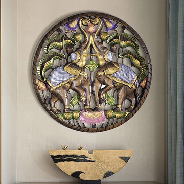 異麗泰國進口柚木雕花板東南亞家居裝飾品玄關木雕掛畫壁掛壁飾