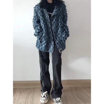 STRLAB 美式分割水洗做舊牛仔褲男高街褲子潮流黑色寬松vibe長褲