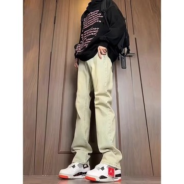 𝒚𝒐𝒖𝒓® 𝒔𝒕𝒖𝒅𝒊𝒐|跳舞褲 JAZZ 復古水洗 黃泥色 牛仔褲 美式慵懶 顯瘦 高街 直筒褲 微喇長褲 7715