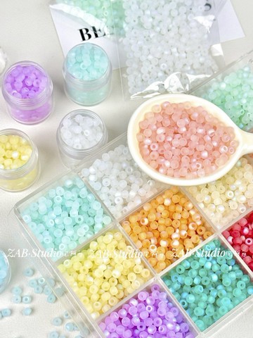 串珠手作💎 彩色磨砂玻璃米珠彩色偏光米珠散珠手作diy手機鏈包掛鑰匙圈材料 珠珠材料 串珠DIY  手作材料