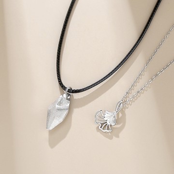 [米蘭精品] 925純銀項鍊情侶對鍊-三生有幸銀杏葉子聖誕節情人節生日交換禮物74cj3