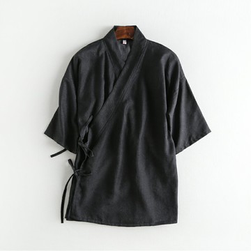 金香山葉中國風天絲棉麻系帶交領中式漢服唐裝男士夏季中袖休閑上