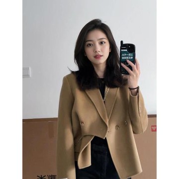 卡其色雙面羊毛呢子大衣女秋季2025新款高級感超好看短款毛呢外套