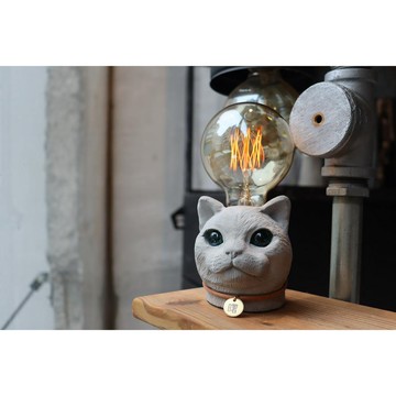 曙MUSE｜吊牌貓咪水泥桌燈 手作 LED燈 禮物 氣氛燈 小夜燈 居家擺飾 擴香石