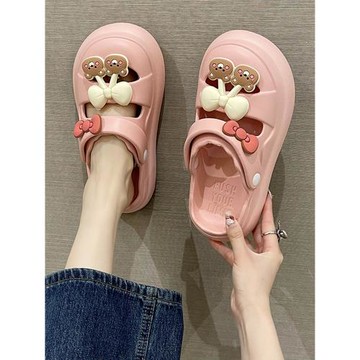 包頭外穿半拖鞋女2025夏季新款可愛防滑可濕水沙灘踩屎感涼拖鞋潮