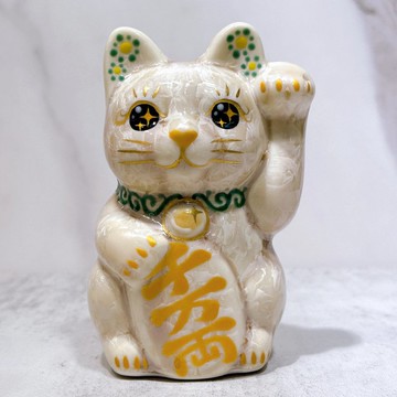 【杏晶福貓】日本清水燒招財貓 | 花結晶 杏 千万両 左 特小