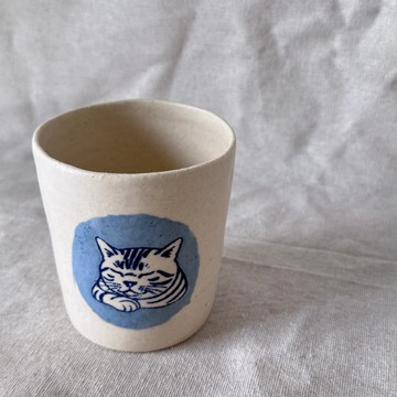 睡眠貓咪 粗陶杯
