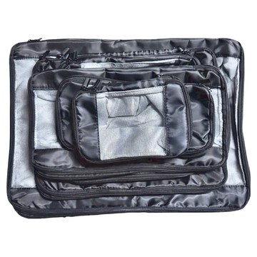 緞面 可伸縮進口行李收納袋 6件組  經典黑  43 x 31 x 11.5cm + 33 x 25 x 11.5cm + 26 x 21 x 11.5cm + 33 x 18 x 11.5cm + 25 x 11 x 11.5cm + 18 x 11 x 11.5cm