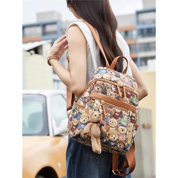 小熊維尼可愛雙肩包布書包旅行背包大容量女14寸筆記本電腦大背包