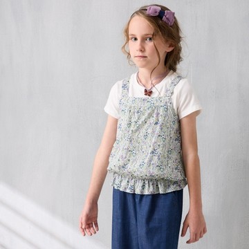 PIPPY春日小花兩件式吊帶彈性棉短袖上衣 紫