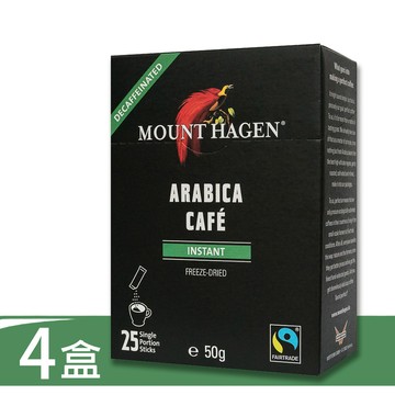 Mount Hagen 公平貿易低咖啡因即溶咖啡粉4盒優惠組(2g x 25 x 4盒)