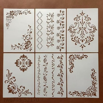 繪畫 模板 手帳 鏤空 鏤空繪畫模板 花紋花邊尺手繪模板尺 鏤空繪畫邊框圖案 手賬拓印範本花邊尺填色模版 繪畫板 DIY