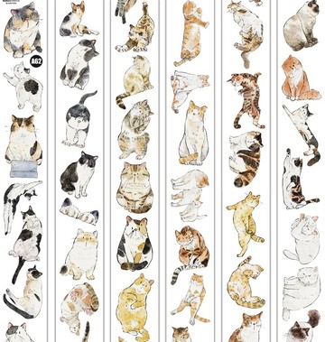 咪咪 貓 ぽっちゃり貓 ねこ 毛糸玉 PET 和紙膠帶 (kiss-cut)