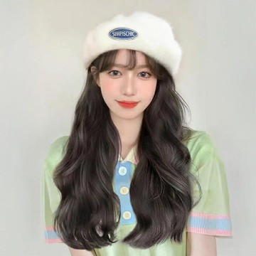 【巴黎精品】現貨+預購 女長假髮片整頂假髮帽子假髮輕量隱形增髮量接髮-一體式兔毛帽長捲髮2色a1jk44