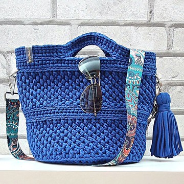 棉质手工编织可持续手提袋 顶部提手和流苏