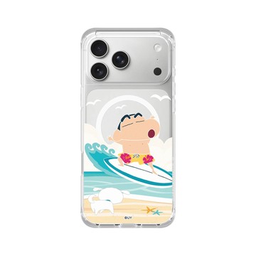 iPhone 17 Pro Max ClearX (MagSafe 兼容) 晶透白 - 蠟筆小新 Crayon Shinchan - 海邊衝浪去