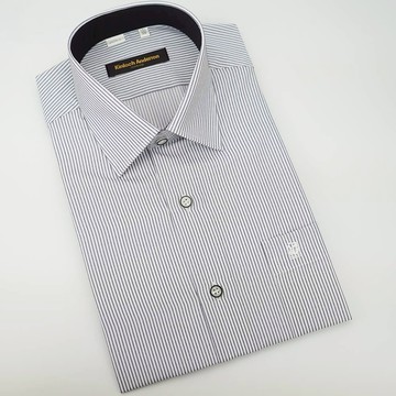 【金安德森】黑繞領灰白條紋吸排窄版短袖襯衫