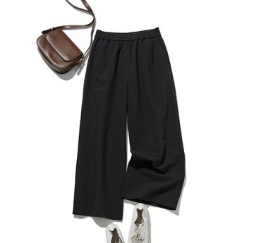 大人自在的寬鬆著感，自然風格寬褲 黑色 250402-3