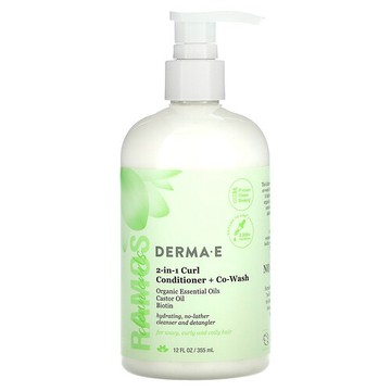 DERMA E, Ramos Clean Curls，2 合 1 捲髮護髮素+共洗，適用於波浪、捲曲和卷繞的頭髮，12 液量盎司（355 毫升）