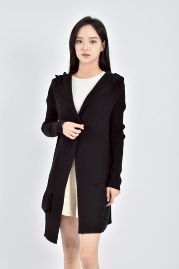 加購優惠(M) 針織長版連帽黑色外套