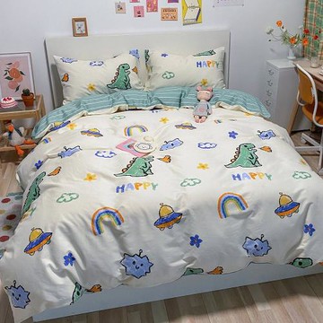 Betrise恐龍星球  特大-環保印染德國銀離子防螨抗菌100%精梳棉四件式兩用被床包組