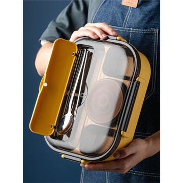 飯盒分隔型不銹鋼食堂打飯學生大容量上班族日式帶餐具帶蓋便當盒