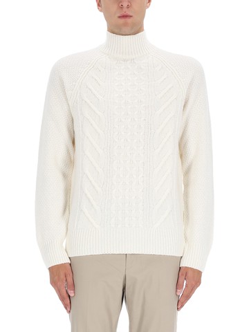 boss camel "l-hector" cable-knit sweater
