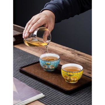 招財麋鹿景德鎮琺瑯彩瓷主人杯單杯功夫茶杯品茗杯陶瓷金邊茶碗