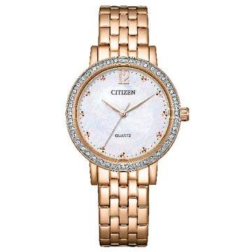 CITIZEN 星辰 LADY'S系列 EL3108-53D \t白蝶貝水晶不鏽鋼女錶 玫瑰金色 31.2mm｜樂天全館特惠中★指定刷卡回饋10%