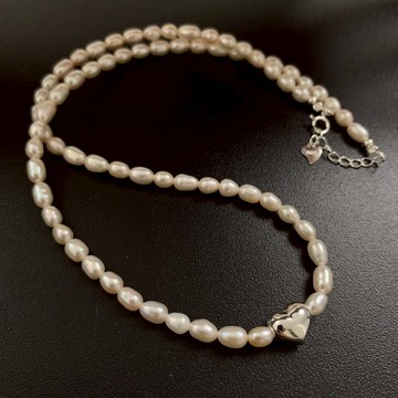 4.12小寶s925銀光面愛心天然淡水珍珠項鏈女鎖骨鏈輕奢小眾設計感