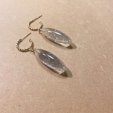 復古透明亮粉C形珠珠耳環