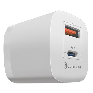 Osiemsens 33W Mini GaN氮化鎵充電器 QC3.0 PD充電協議 Type-C+USB-A 輸出  白色  1個