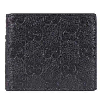 GUCCI 835001 GG LOGO標誌荔枝壓紋對折8卡短夾.黑