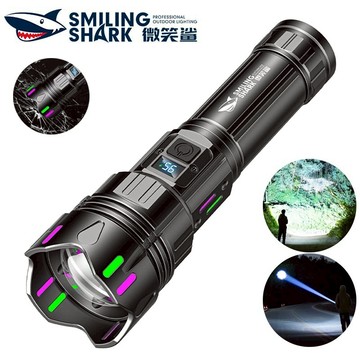 微笑鯊正品 SD5427 強光手電筒 M60極光遠射 5檔可調焦 破窗頭 Type-C帶數顯 超強防水 戶外露營家用應急