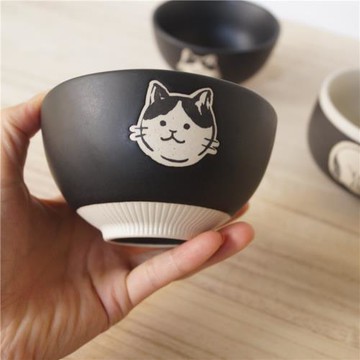 圻諾家 手繪風 釉下彩治愈萌貓貓陶瓷碗 趣萌貓頭米飯碗小碗湯碗