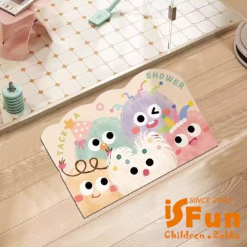 【iSFun】不規則珪藻 繽紛吸水軟地墊60x90cm/彩色毛球