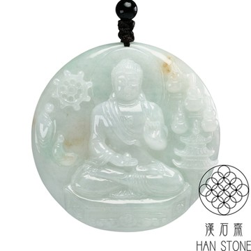 【漢石齋】天然翡翠A貨 佛陀玉佩吊墜 飄花種灑金(53*53*12mm)