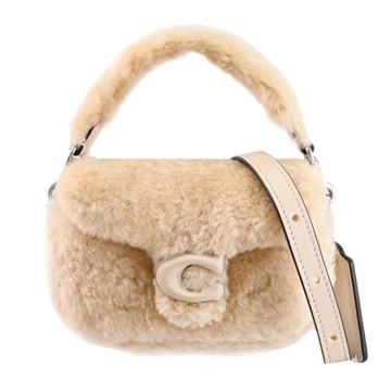 COACH CQ168 Tabby 12 柔軟短羊毛兩用迷你/小廢包.奶油黃