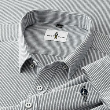 【新款熱賣】韓范文藝小清新豎條紋寬松純棉牛津紡通勤襯衫男長袖打底衫內搭潮