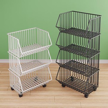 廚房置物架多層落地家用可移動小推車放果籃子家用多功能收納架子