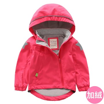Meanbear - 防風防雨反光衝鋒外套(加絨)-玫紅星星-斜拉鍊