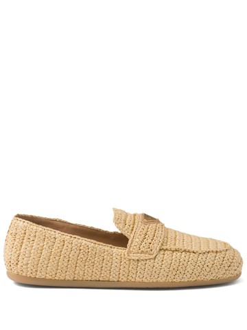 Prada - logo-triangle raffia loafers - women - Fabric/Rubber/Fabric - 35 - Neutrals