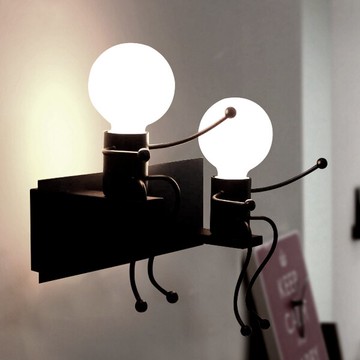 【威森家居】北歐 黑鐵小人壁燈 現貨原木工業風現代簡約復古吸頂燈吊燈壁燈大廳客廳臥室陽台燈具LED設計師 L161214