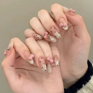 🚀隔日達出 優選直營✨法式純手工波點立體kitty溫柔顯白高級感顯白ins杏仁甲美甲穿戴甲